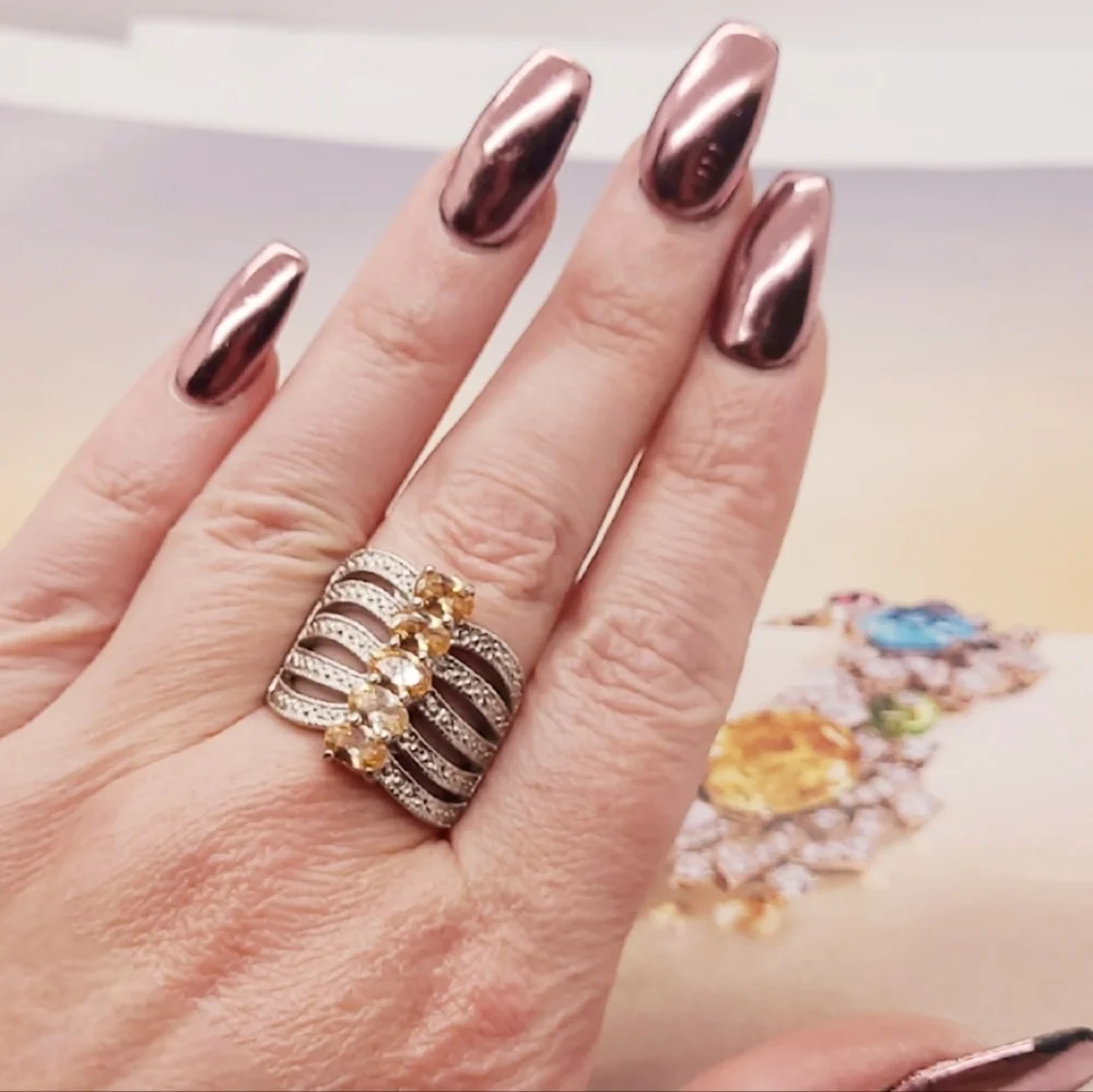 Vintage Oval Morganite Sterling Silver Stacked Ring SZ 8